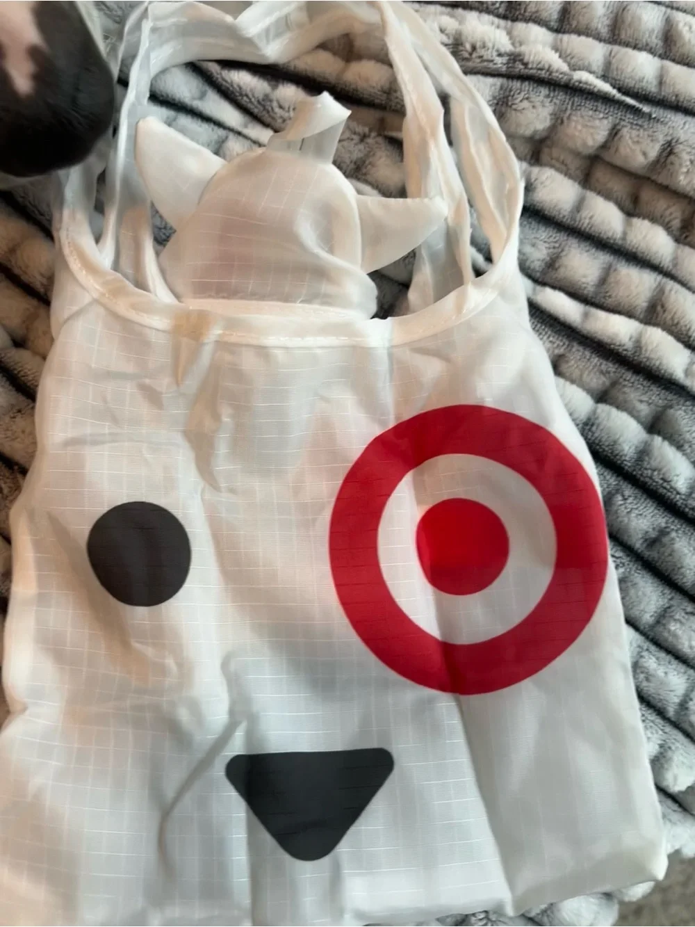 Target White Reusable Tote with Red Bullseye and Black Face Graphic